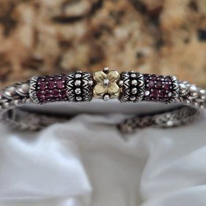 Designer Barbara Bixby Rhodolite Garnet Lotus Flower Cuff Bracelet